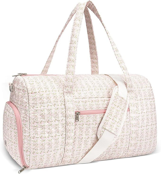 Gym Bag for Women, Cute Duffle Bag, Quilted Duffle Bag for Travel, Floral Duffle Bags, Weekend Bag with Zipper Pocket Dance Bag Organizer