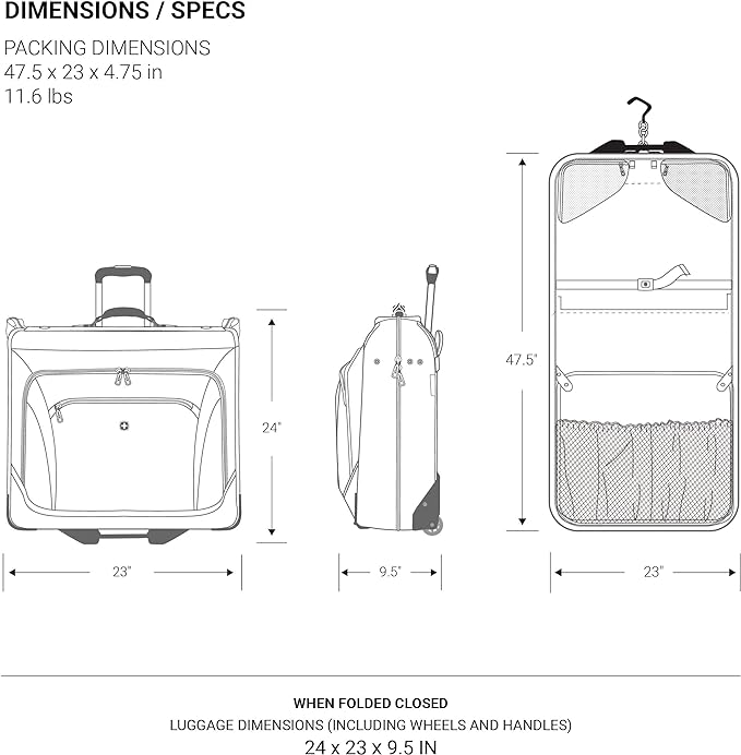 SwissGear 7895 Premium Rolling Garment Bag, Bonus Hanging Feature, Men's and Women's, 24-Inch Luggage - Black