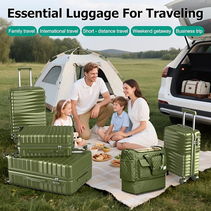 Joyway Luggage Sets 6 Piece with Detachable Spinner Wheels, Lightweight Hard Shell Travel Suitcse Set with TSA Lock (Green, 6 Piece Set)