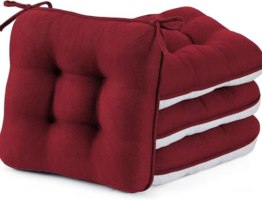 BETU Chair Cushions for Dining Chairs Set of 4,3.5" Thick Kitchen Table Chair Pads with Ties,Non Slip Backing and Covers, Christmas Decor Seat Cushion for Dining Room,Bar,Patio Chairs,16"X16"X3.5",Red