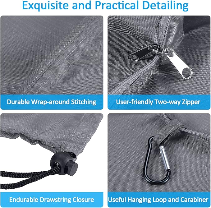 GOGOODA Smell Proof Travel Laundry Bags for Dirty Clothes, 2 Pack Large Foldable Laundry Bag with Carabiner & Handle, Heavy Duty Luggage Organizer for Gym, Sports, Camping - 21 x 24 in, Grey