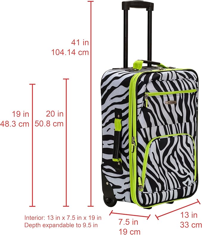 Rockland Fashion Softside Upright Luggage Set, Expandable, Lime Zebra, 2-Piece (14/19)