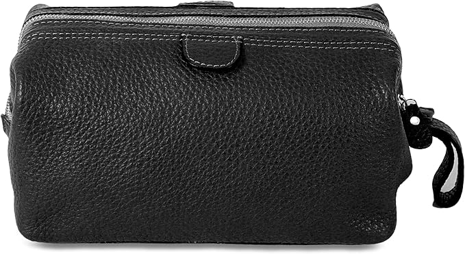 KomalC Premium Buffalo Leather Toiletry Bag for Men & Women With Water resistant Lining, Grooming Travel Pouch, Unisex Wash Bag for Toiletries, Gifts for Men and Women