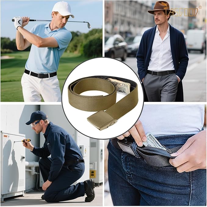 Travel Security Money Belt with Hidden Money Pocket - Cashsafe Anti-Theft Wallet Unisex Nickel free Nylon Belt by JASGOOD