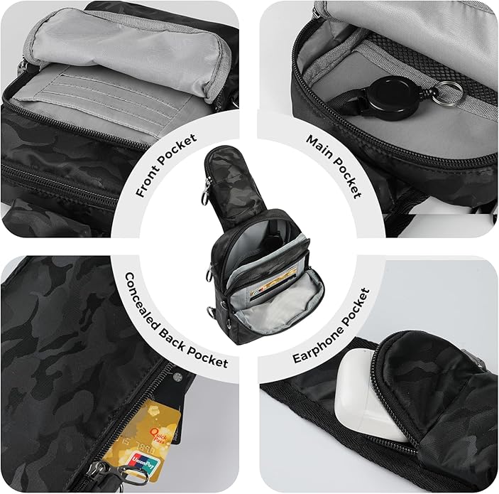 VADOO Sling Bag, Crossbody Bag with Zipper Lock, RFID Blocking & Water Resistant for Men and Women
