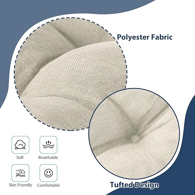 Chair Cushions for Dining Chairs, Seat Cushions for Kitchen Chairs, Indoor Seat Cushions with Ties, Tufted Foam Chair Pads, Non Slip Chair Cushions Set of 6, 15.5" x 15.5" x 4", Beige