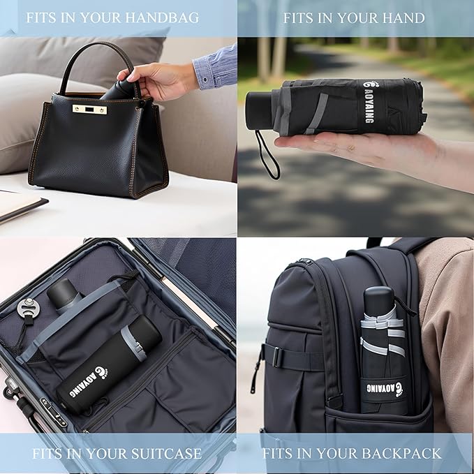 GAOYAING Mini Compact Travel Umbrella with Reflective Safety Stripes, Portable Folding Design with Case