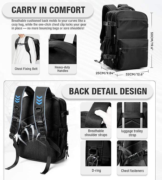 VECAVE Vacuum Travel Backpack with Pump for Women, Personal Item Carry on Backpacks Flight Approved for Men,Laptop Waterproof Work Compression bags Casual Daypack(Black)