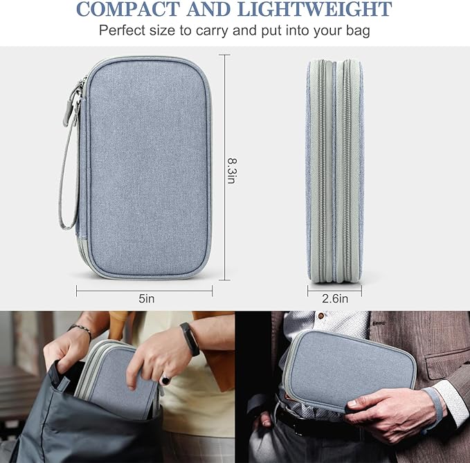 FYY Electronic Organizer, Travel Cable Organizer Bag Pouch Electronic Accessories Carry Case Portable Waterproof Double Layers Storage Bag for Cable, Charger, Phone, Earphone, Medium Size, Light Grey