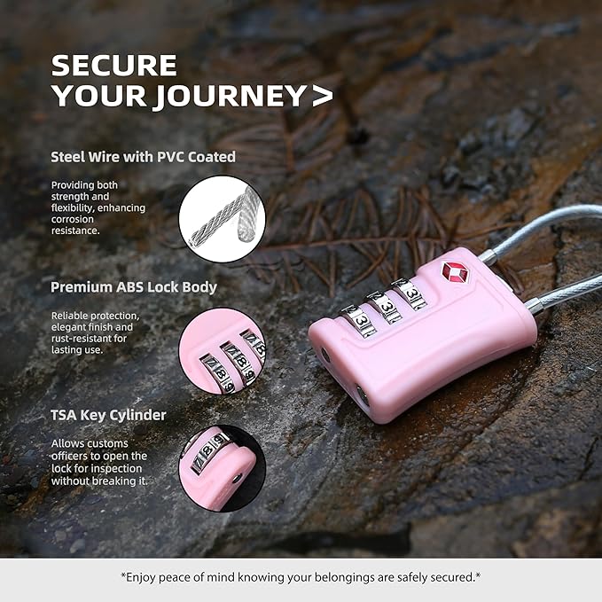 Luggage Locks TSA Approved 2 Pack, Small Padlock Combination, TSA Locks for Luggage, Travel Combo Padlock with Code, for Suitcase, Backpack Zipper, Locker, Gun Case (Black+Pink)