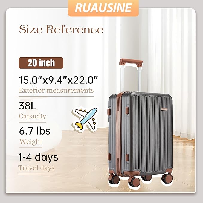 Carry on Luggage Airline Approved, Hardside Carry-on Suitcase with Spinner Wheels, Hard Shell Lightweight Small Travel Luggage with TSA Lock (Grey)