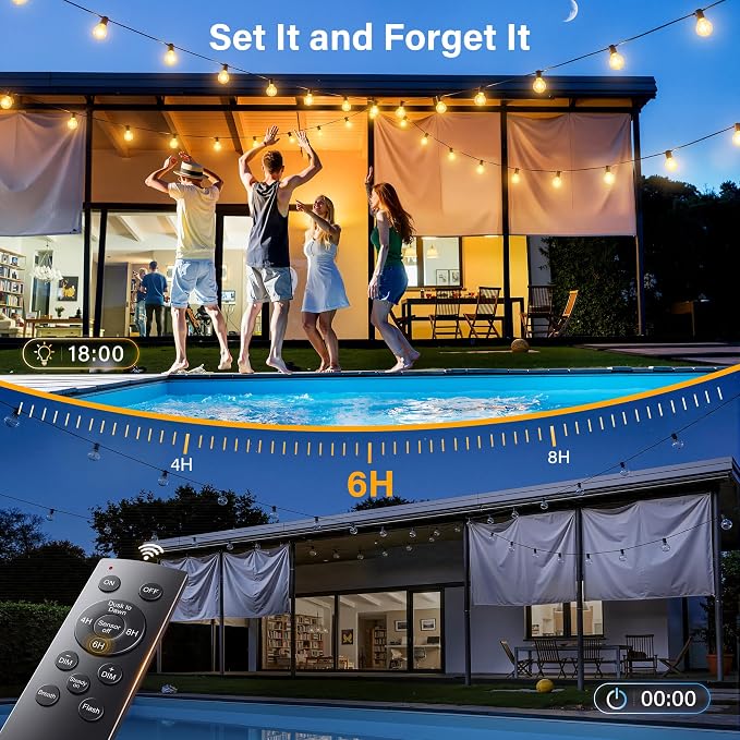 100FT Outdoor String Lights with Remote, Waterproof Connectable Dimmable G40 Patio Lights with 40+2 Shatterproof Edison LED Bulbs Plug in, Hanging Light for Outside Backyard Deck Garage Decor