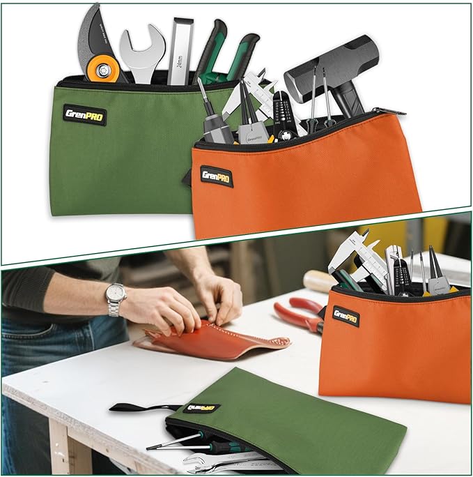 GRENPRO Tool Pouch Zipper Bag, Small Tool Bag 12", Multipurpose Storage Pouch, Heavy Duty Flat Bottom Tool Bag with Zipper, 6 Pack