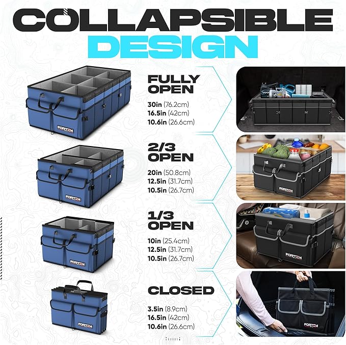 FORTEM Trunk Organizer with Cooler For SUV Car Trunk, Foldable Storage, Car Accessories for Women Men, Collapsible Bag, Perfect Christmas Gifts, 600D Oxford, Non Slip Bottom, Straps, Soft Cover (105L)