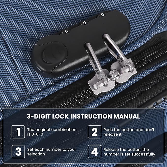 20'' Carry on Luggage,Softside Suitcase w/Combination LOCK,Expandable 15% Luggage w/Double Spinner Wheels,Lightweight Rolling Suitcases for Men/Women（Blue,20in）