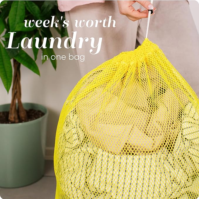 Handy Laundry Mesh Laundry Bags XL 24" x 36" – Heavy Duty, Durable Drawstring Bag for Delicates, College Dorm, Travel, Storage, Machine Washable, Foldable, 2-Pack (Yellow)