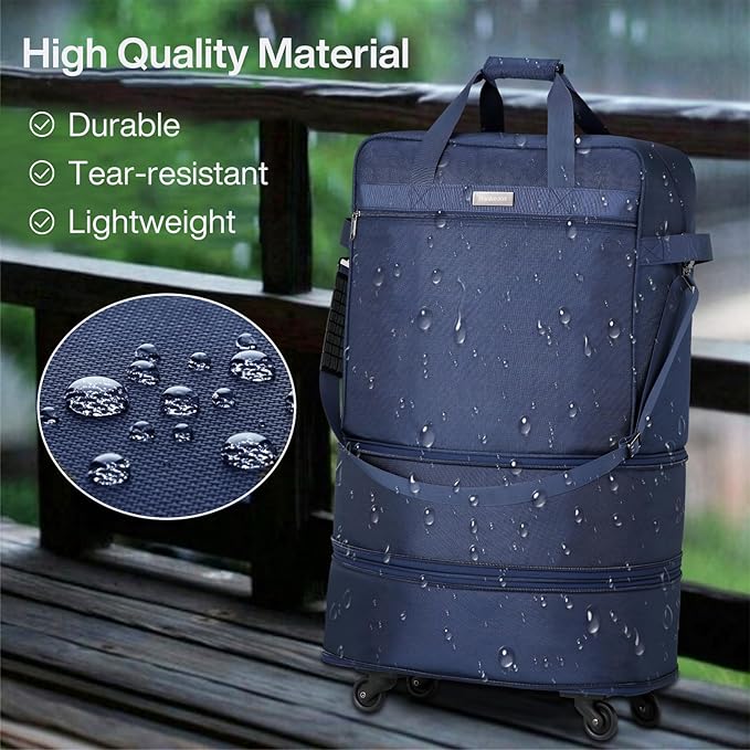 Hanke Suitcases with Wheels Expandable Foldable Luggage Bag Suitcase Collapsible Rolling Travel Bag Duffel Bag for Men Women Lightweight Suitcases without Telescoping Handle, Blue