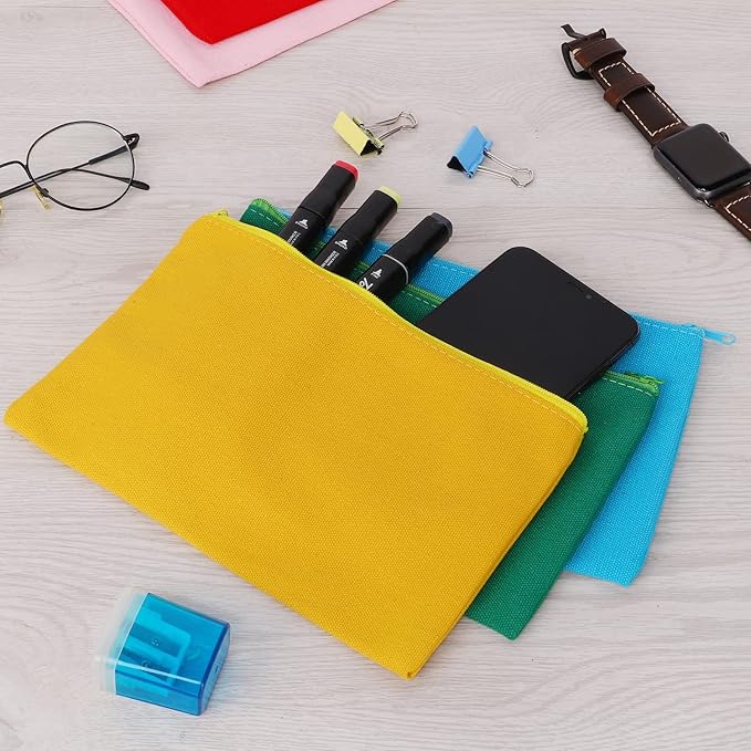 12 Pieces Cotton Canvas Makeup Bag, Multipurpose Cosmetic Bag with Zipper Travel Toiletry Pouch, Blank DIY Craft Bag (Multicolored A, S)