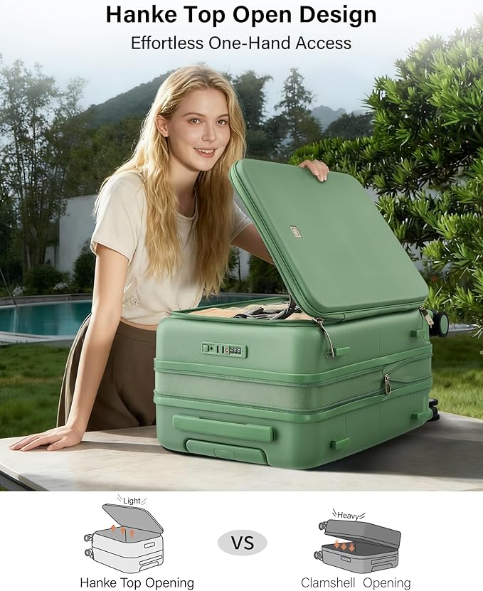 Hanke Hardside Expandable Carry On Luggage, 20 Inch Top Opening Trunk Luggages with Spinner Wheels, All-PC Hard Shell Carry-On Suitcase, Lightweight & TSA Airline Approved (Forest Green, 46L)