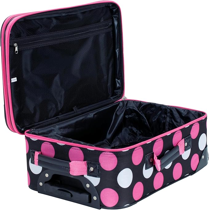 Rockland Fashion Softside Upright Luggage Set,Expandable, Multi/Pink Dot, 2-Piece (14/19)
