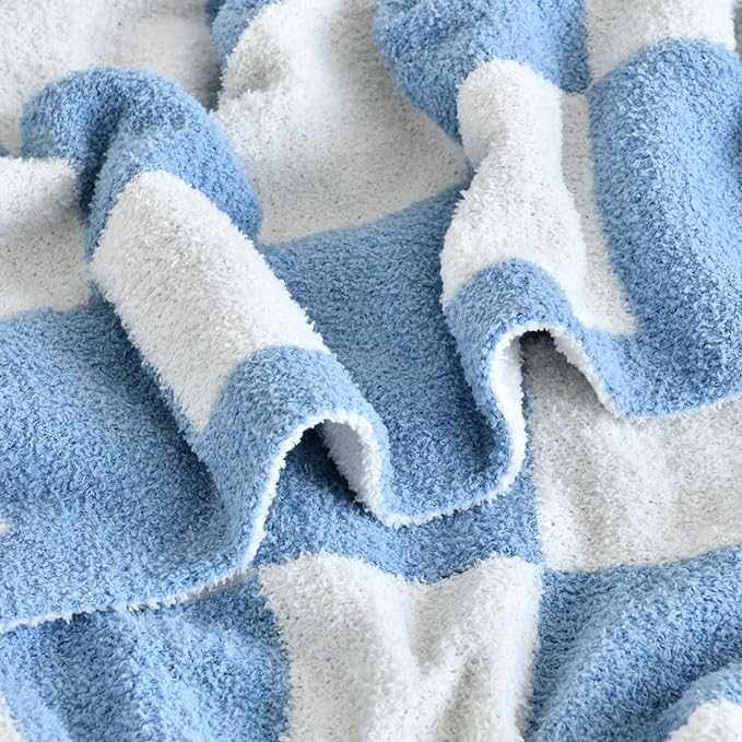Checkered Blanket, Cozy Soft Throw Blankets for Couch Bed, Fluffy Plaid Lightweight Comfy Travel Picnic Blanket Gifts for Sofa Chair Living Room Camping (Blue, Twin 60"x80")