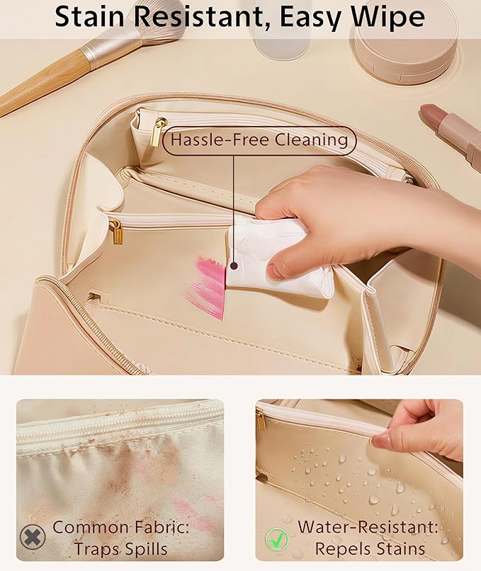 Large Capacity Travel Cosmetic Bag - Portable Makeup Bags for Women Waterproof PU Leather Checkered Makeup Organizer Bag with Dividers and Handle,Toiletry Bag for Cosmetics