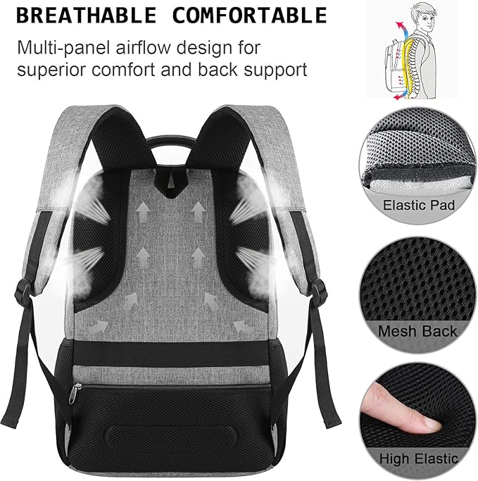 Volher 17 Inch Laptop Backpack, Business Anti Theft Slim Durable Laptops Backpack, Water Resistant College Computer Bag Gifts for Men & Women Fits 15.6 Inch Notebook-Grey