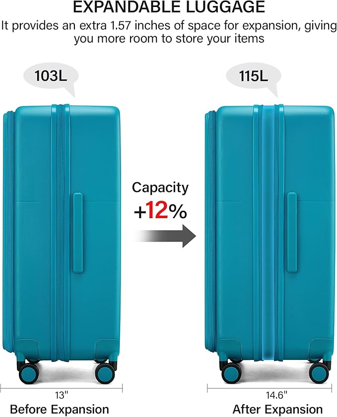 Hanke 28 Inch Expandable Checked Luggage with Cup Holder and Charger Port, Top Opening Hard Shell Large Suitcases with Wheel, Big Travel Rolling Suitcase Trunk Luggage with Lock,Caribbean Blue