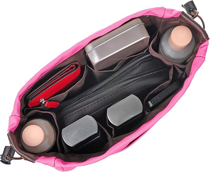 Vercord Canvas Handbag Organizers, Sturdy Purse Insert Organizer Bag in Bag, 10 Pockets Rose Large