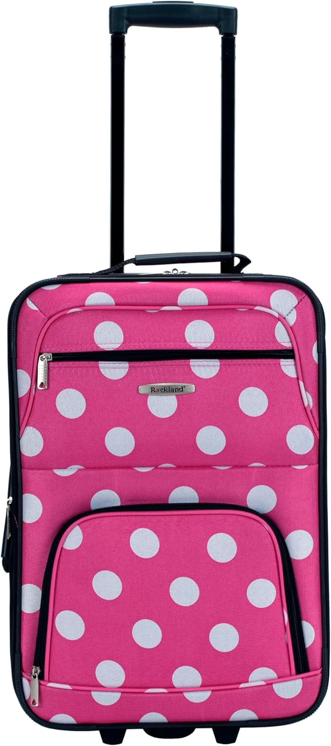 Rockland Fashion Softside Upright Luggage Set, Expandable, Pink Dots, 2-Piece (14/19)