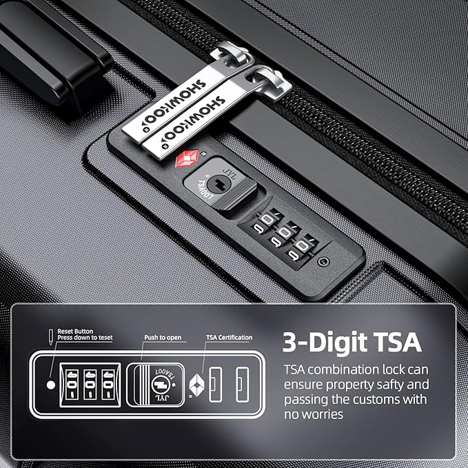 SHOWKOO Luggage Sets Expandable 100% PC Durable Suitcase Double Wheels TSA Lock Gray
