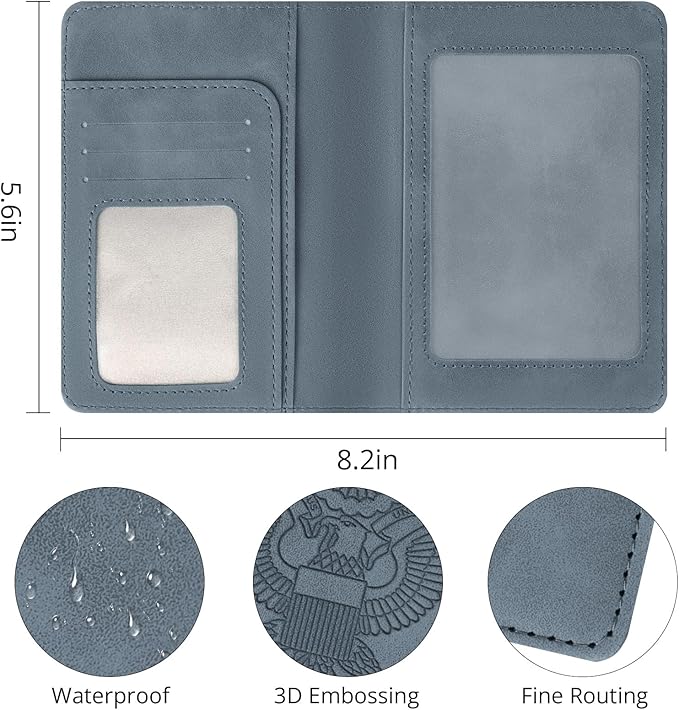 Passport Holder for Travel Essentials,RFID Blocking Passport Cover Wallet Card Case for Women and Men (Navy Gray)