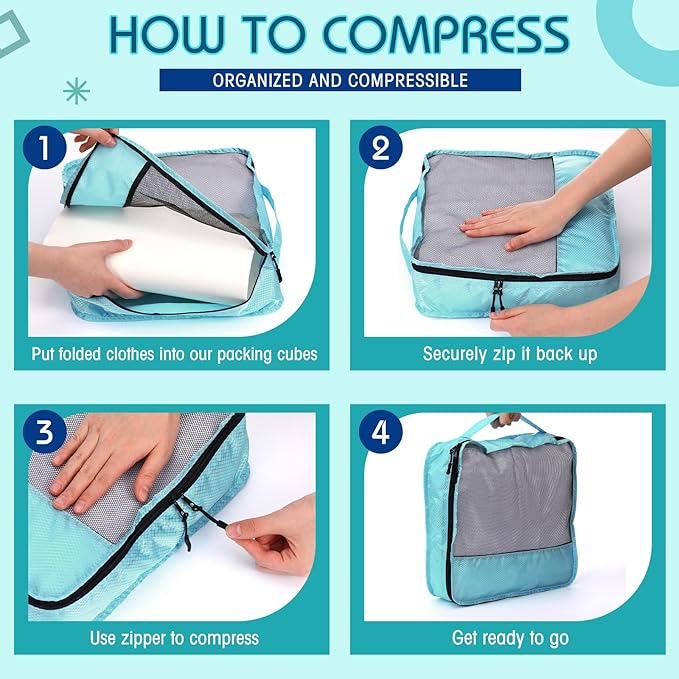 5 Pcs Packing Cubes for Suitcase Large Travel Cubes Carry on Luggage Organizer Bags for Clothes Accessories(Mixed,Blue)