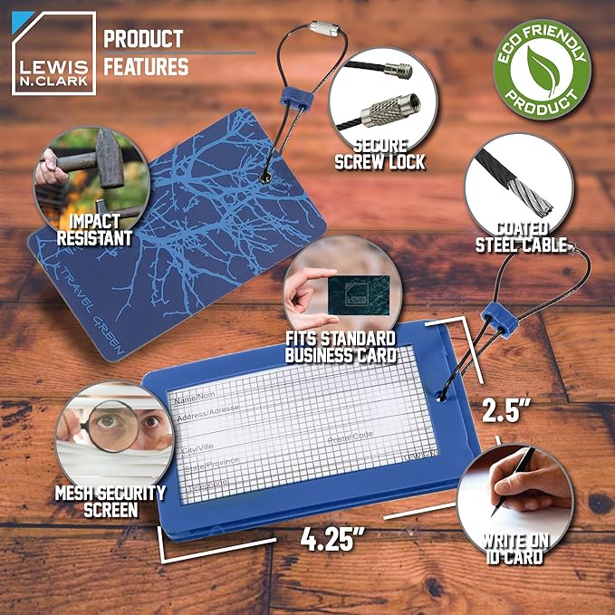 Lewis N. Clark Travel Green Luggage Tag and Suitcase Identifiers for Women and Men, Carry on, Backpack and More, Blue Branches, Single