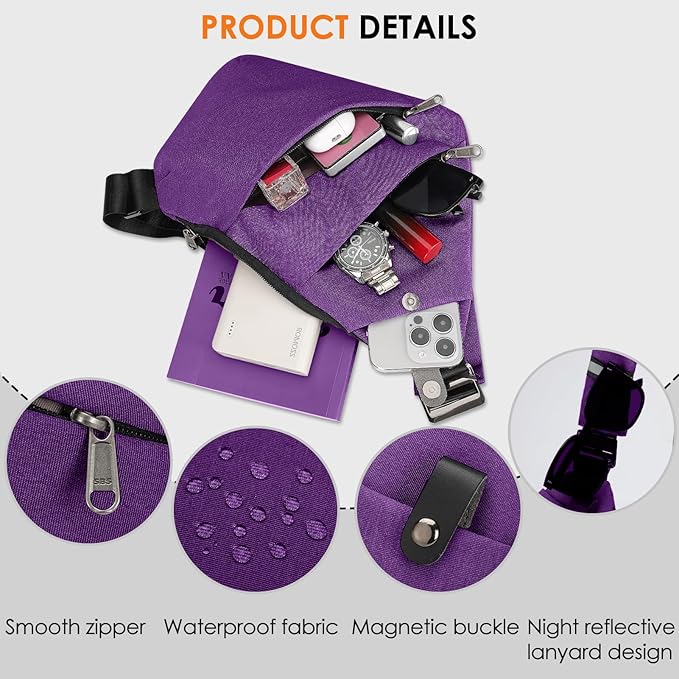 Sling Bag Shoulder Bag Anti-Theft Crossbody Bag for Women Men Sling Backpack Travel Essentials for Travel Casual(Purple)
