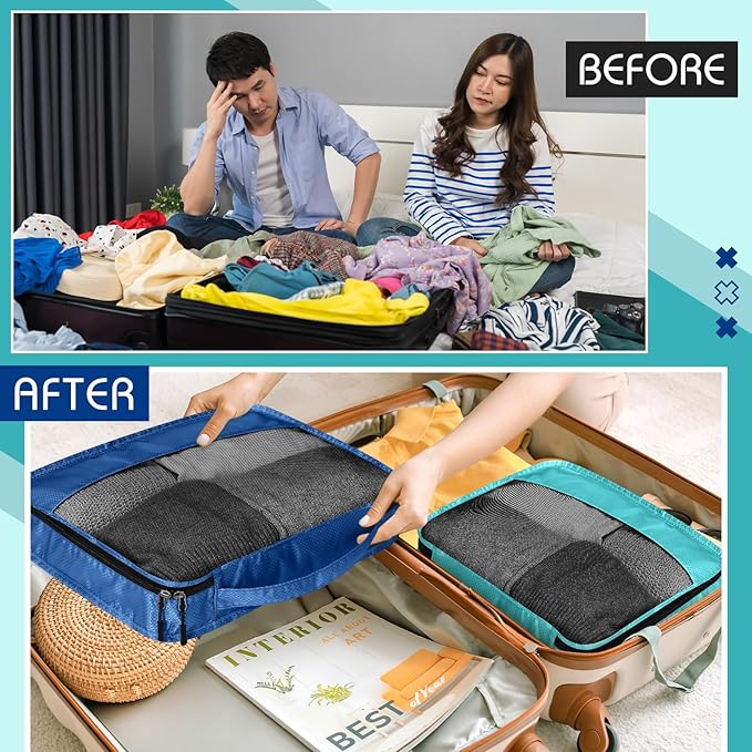 5 Pcs Packing Cubes for Suitcase Large Travel Cubes Carry on Luggage Organizer Bags for Clothes Accessories(Mixed,Blue)