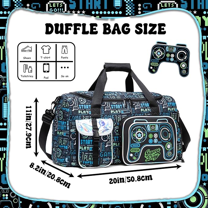 Sports Bag for Boys Kids Duffle Bag Boys Travel Bag for Kids Overnight Bag for Kid Weekender Bag Sleepover Bags for Boy Gym Bag with Shoe Compartment