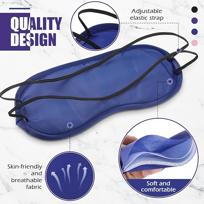 Tarpop 200 Pcs Eye Mask Sleeping Blindfold Eye Cover with Adjustable Strap for Games Party Team Building Travel Individually Wrapped Sleep Mask for Women Men (Black,Blue,Purple,Pink)