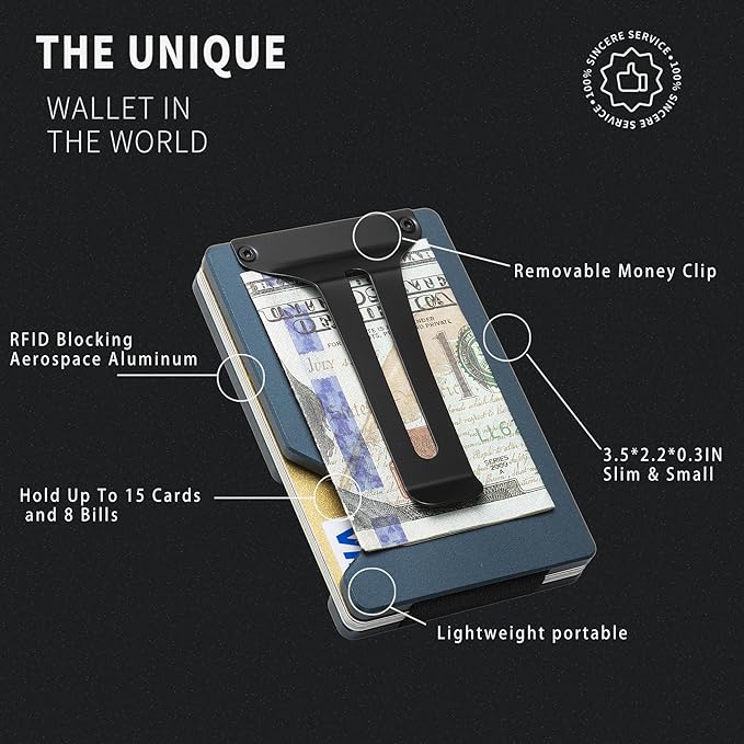 Carbon Fiber Minimalist Wallet for Men Credit Card Holder Money Clip & Cash Strap Slim RFID Mens Wallets(Matte Navy)