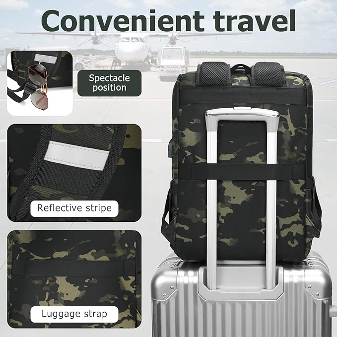 YALUNDISI Vintage Backpack Travel Laptop Backpack with usb Charging Port for Women & Men College Backpack Fits 15.6 Inch Laptop Camouflage Green