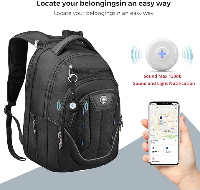 Swissdigital Design TSA Business Laptop Backpack For Men with Apple Find My,Travel Backpack With USB Charging Port,RFID Pockets Presents For Men Fits 15.6 Inch Computer | J16BT9508F-1