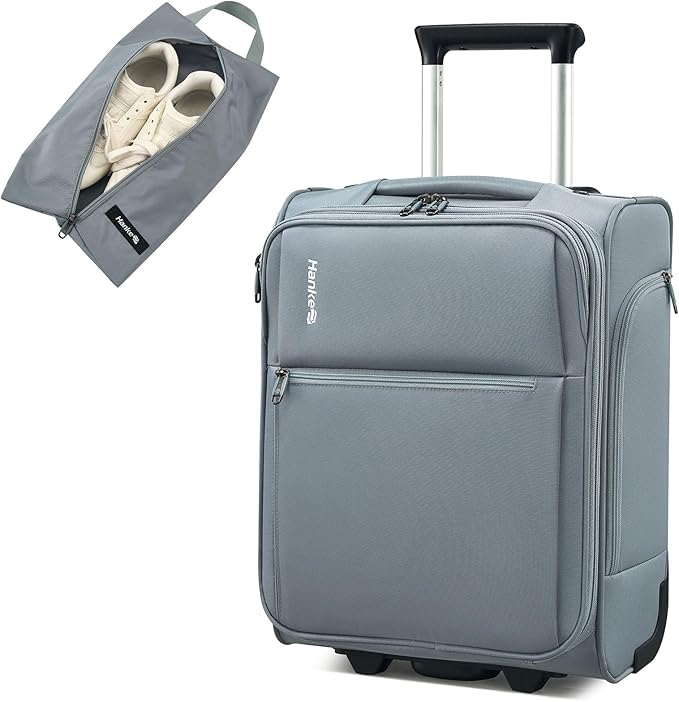 Hanke Underseat Carry On Luggage with Wheels, 17-Inch Small Suitcase Rolling Under Seat Luggage, Lightweight Personal Item Bag with 15.6" Compartment for Overnight & Short Trips, Grey