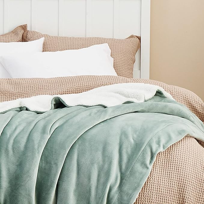 Bedsure GentleSoft Sherpa Fleece Blankets King Size for Bed, Non-Heated, Thick and Warm Throw for Women and Men, Soft Fuzzy Plush King Blanket for Spring, Sage Green, 108x90 Inches