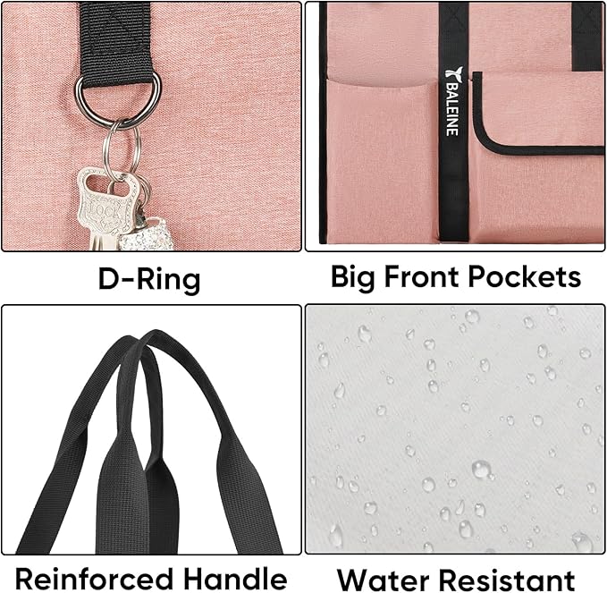 BALEINE Large Utility Tote Bag with Reinforced Bottom, Multi Pockets Foldable Tote Bag for Nurse, Travel, Work