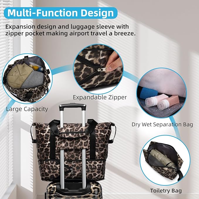 LARVENDER Luggage Sets 6 Piece, Expandable Luggage Hardside PC+ABS Leopard Suitcase Sets with Spinner Wheels TSA Lock, Lightweight Rolling Suitcase for Men and Women, Cheetah Print