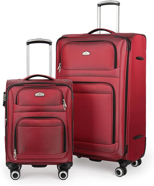 Softside Luggage Sets 2 Piece,Expandable15% Lightweight Durable Suitcase Sets Double Spinner Wheels & w/Combination LOCK（Red,20in/30in）
