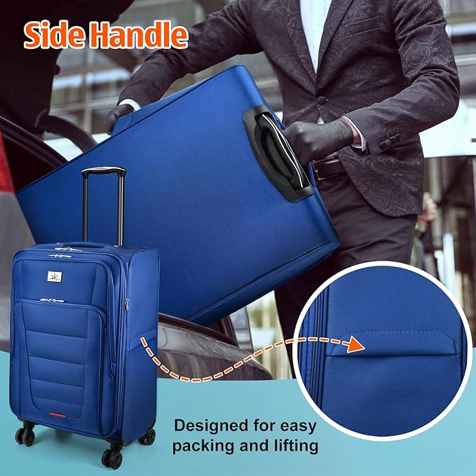 Verdi Luggage Set 3-Piece Suitcase with Spinner Wheel Softside Expandable, Carry On Luggage with USB Port (Navy, 3-Piece set(20/24/28))