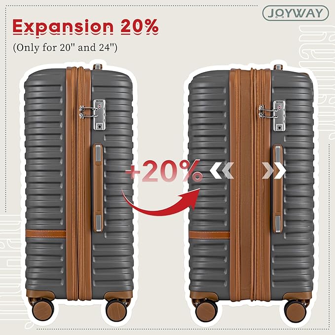 Joyway Expandable Carry on Luggage Sets Airline Approved, Lightweight Hard Shell 20 Inch Carry-on Suitcase with Spinner Wheels, Grey