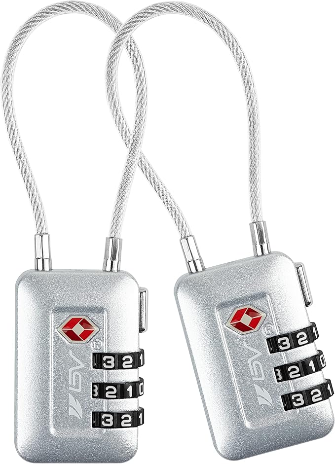 TSA Accepted Luggage Travel Lock, Set-Your-Own Combination Lock for School Gym Locker, Luggage Suitcase Baggage Locks, Filing Cabinets, Toolbox, Case (Silver, 2 Pack)