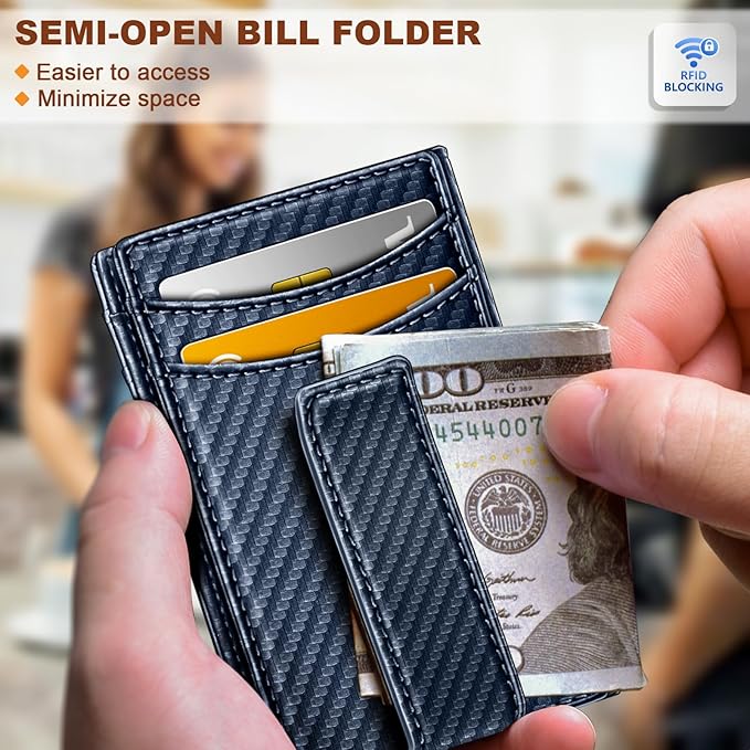 BULLIANT Men Airtag Wallet,Slim Wallet Money Clip Card Holder Magnetic Closure 12 Cards in Front Pocket RFID Blocking